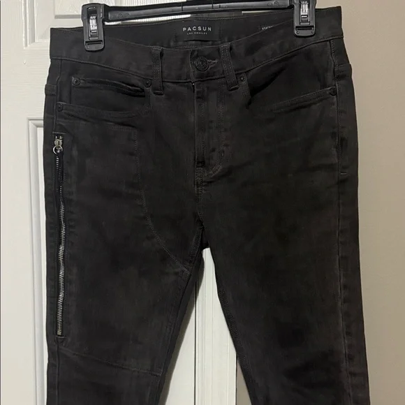 PacSun Black Biker Panel Stacked Skinny Jeans | 28x30 | Raw Hem 🖤 - Picture 4 of 8